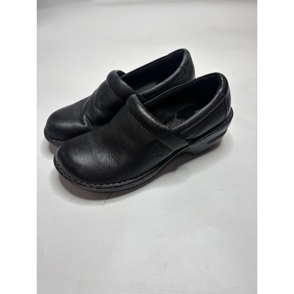 BOC Born Womens 9 Peggy Clogs Black Leather Slip On Comfort Wedge Shoes BC3632